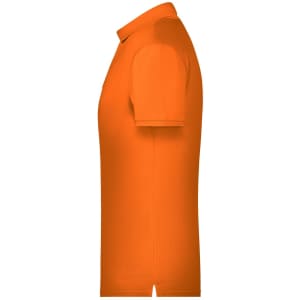 An orange men's basic polo shirt featuring a classic collar and short sleeves, with a logo on the chest.