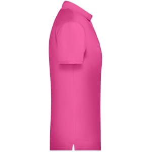 A pink men's basic polo shirt with a classic collar and short sleeves, featuring a logo on one side.