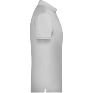 A light grey men's basic polo shirt featured from the side, with a collar and short sleeves. It has a logo.
