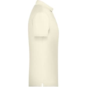 A cream-coloured men's basic polo shirt with a classic collar and short sleeves, featuring a logo.