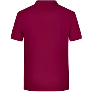 A maroon men's basic polo shirt with a collar and short sleeves, featuring a logo.
