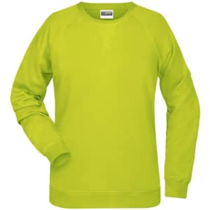 A bright lime green ladies' sweatshirt with a crew neckline and long sleeves, featuring a logo.