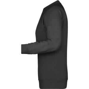 A black ladies' sweatshirt with a round neck and long sleeves, featuring a logo on the side.