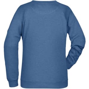 A blue ladies' sweatshirt with a simple design and a logo on the back. The fabric appears soft and comfortable.