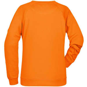 An orange ladies' jumper with a simple design and long sleeves. It features a plain back and is made of soft fabric.