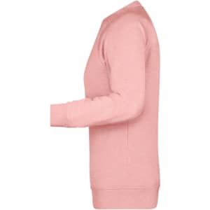 A pink ladies sweatshirt, featuring a classic crew neck and long sleeves, with a simple design and a logo.