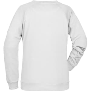 A light grey women's jumper with a back view display, featuring a simple design and long sleeves. It has a logo.