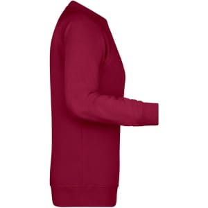 A burgundy ladies sweat jumper with a crew neckline and long sleeves, featuring a logo on the front.