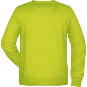 A vibrant lime green men's jumper with a simple design and a standard crew neck. It features a logo on the back.