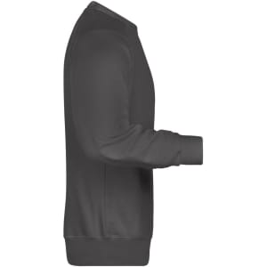 A grey men's jumper with long sleeves and a ribbed cuff, featuring a logo on the front.