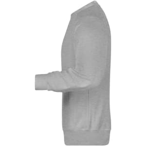 A grey men's jumper with long sleeves and a crew neck, featuring a logo on the side.