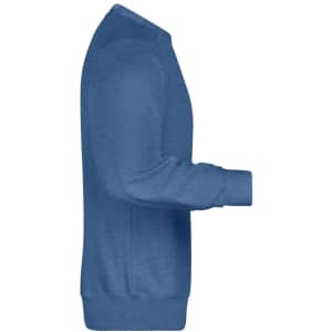 A blue men's jumper featuring a crew neckline and long sleeves, with a visible logo on the fabric.