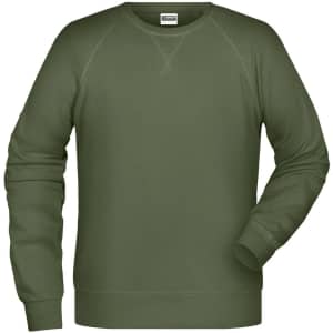 A green jumper featuring a classic crew neckline and long sleeves, with a simple design and branding present.