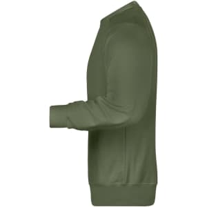 A green men's jumper with long sleeves and a crew neckline, featuring a logo on the front.