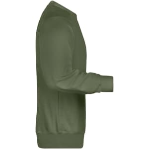 A green men's sweatshirt with long sleeves and a crew neck, featuring a branded logo.