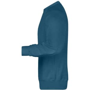 A men's sweatshirt in a deep teal colour, displayed from the side view with a logo on the sleeve.