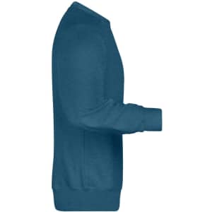 A men's jumper in a deep blue colour with a crew neck and long sleeves. It features a logo on the side.