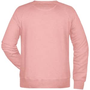 A pink jumper with long sleeves and a classic crew neck design, featuring a plain back and a subtle brand logo.