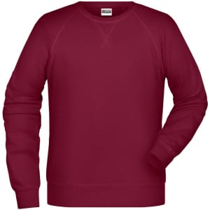 A maroon jumper with raglan sleeves and a crew neckline, featuring a logo on the chest.