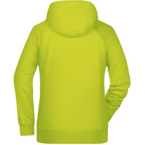 A bright yellow ladies hoodie featuring a hood and long sleeves, with a plain back and no visible branding.
