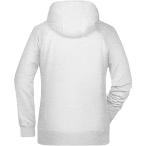 A grey ladies hoodie featuring a hood and long sleeves, with a clean back design and a subtle texture.