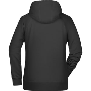 A black ladies hoodie featuring a hood and long sleeves, with a simple design and no visible branding.