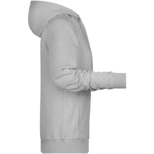 A grey ladies hoodie with a kangaroo pocket and a hood, featuring a fitted design and long sleeves.