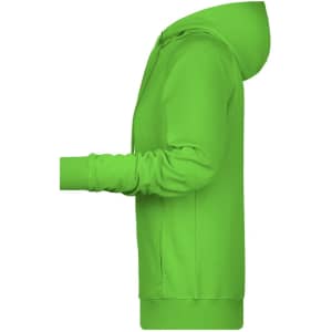 A green ladies hoodie with a hood, displayed from the side, featuring long sleeves and a simple design.