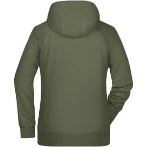 A green ladies hoodie featuring a hood and long sleeves, designed with a fitted silhouette.