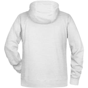 A light grey men's hoodie with a hood and long sleeves, featuring a simple back design.