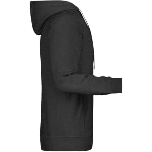 A grey men's hoodie featuring a drawstring hood and long sleeves, with a logo on the front.