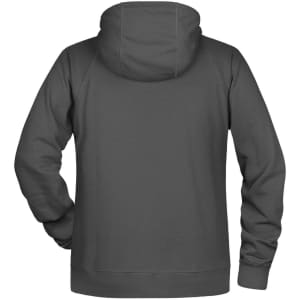 A grey men's hoodie with a hood and long sleeves, featuring a plain back design.
