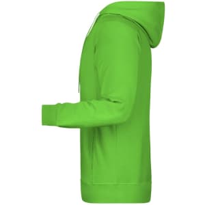 Green men's hoodie with a kangaroo pocket and a drawstring hood, featuring a logo on the front.