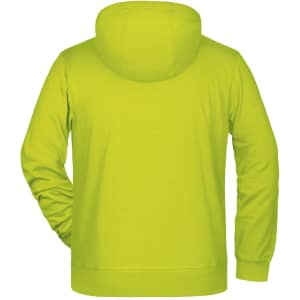 A bright lime green men's zip hoodie with a hood, featuring a back view and no visible logos.