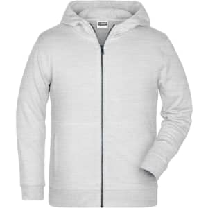 A light grey children's zip hoodie with a front zipper and an attached hood. It features a logo on the chest area.
