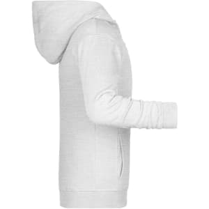 A children's zip hoodie in light grey, featuring a hood and long sleeves. The design has a logo on it.