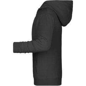 A children's zip hoodie in charcoal grey, featuring a hood and side pockets. It has a simple, minimalist design.