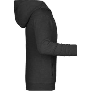 A children's zip hoodie in dark grey, featuring a hood and long sleeves, with a logo on the front.