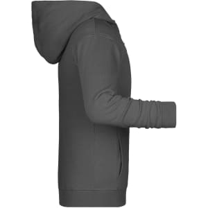 A grey children's zip hoodie with a hood and side pockets, featuring long sleeves and a relaxed fit.