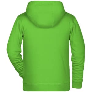 A bright green children's zip hoodie with a hood, featuring a plain back design.