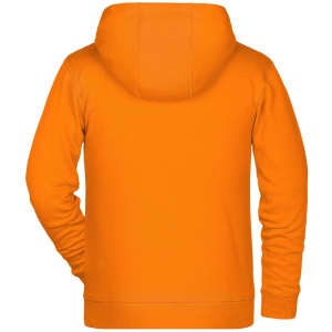 An orange children's zip hoodie featuring a hood and a back view with no visible front design elements.