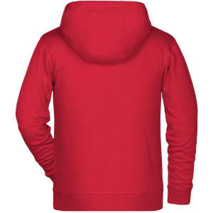 A red children's zip hoodie with a hood, featuring a solid back design. The fabric appears soft and suitable for casual wear.