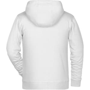 A children's zip hoodie in white, featuring a hood and a plain back with no visible branding.