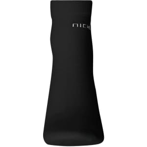 A pair of black organic sneaker socks featuring a logo on the side.