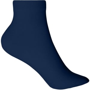 A pair of navy blue organic sneaker socks with a low-cut design. The product features a logo.