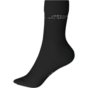 Black organic socks with a fitted design and a subtle logo on the side.