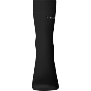 A black organic sock featuring a ribbed top and a minimalist logo.