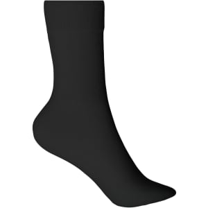 A pair of black organic socks with a mid-calf length and a ribbed top. The socks have minimal branding.