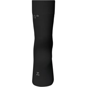 A pair of black organic socks with a smooth texture and a simple design. The product has a logo.