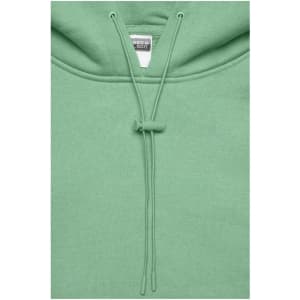 A green ladies lounge hoodie with a drawstring and a hood, featuring a branding logo.